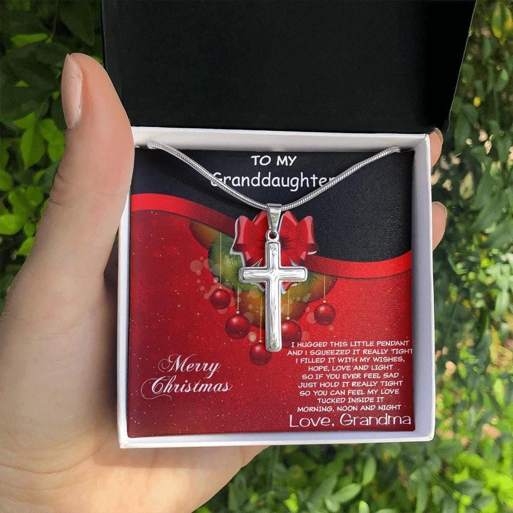 Personalized Granddaughter Christmas Cross Pendant Necklace