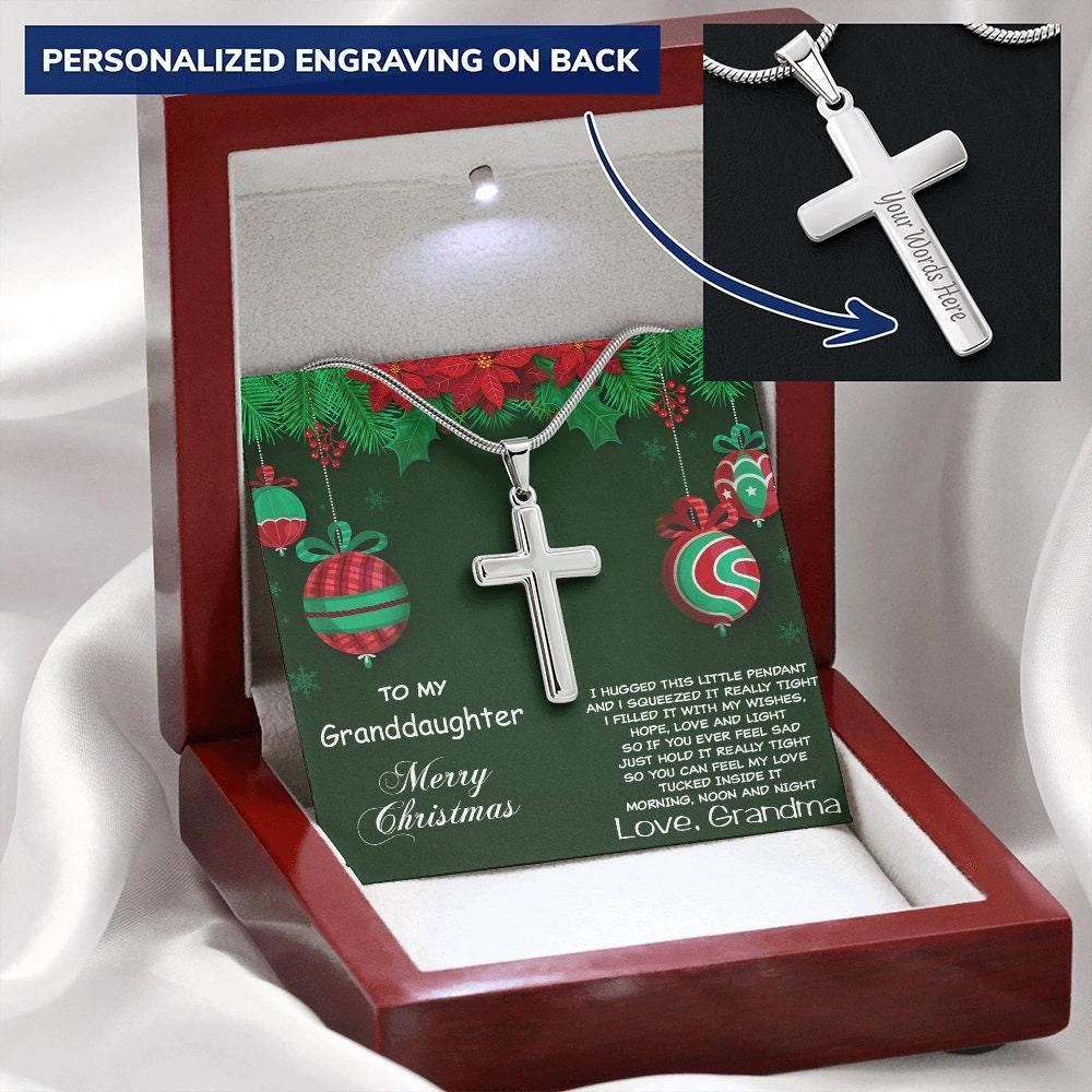 Personalized Granddaughter Christmas Cross Pendant Necklace