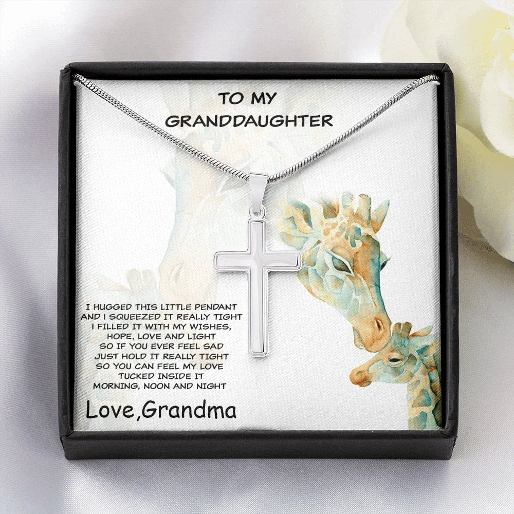 Granddaughter Custom Engraved Cross Pendant Necklace