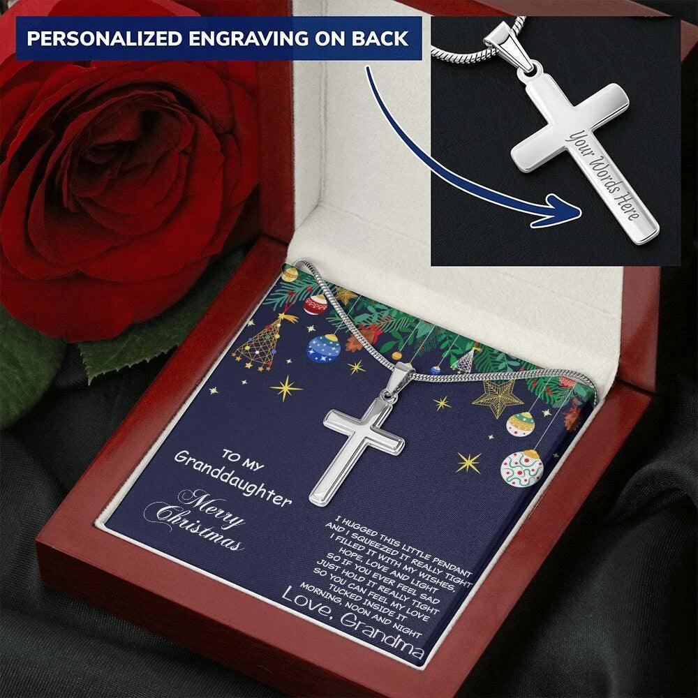 Grand-daughter Personalized Christmas Cross Pendant Necklace