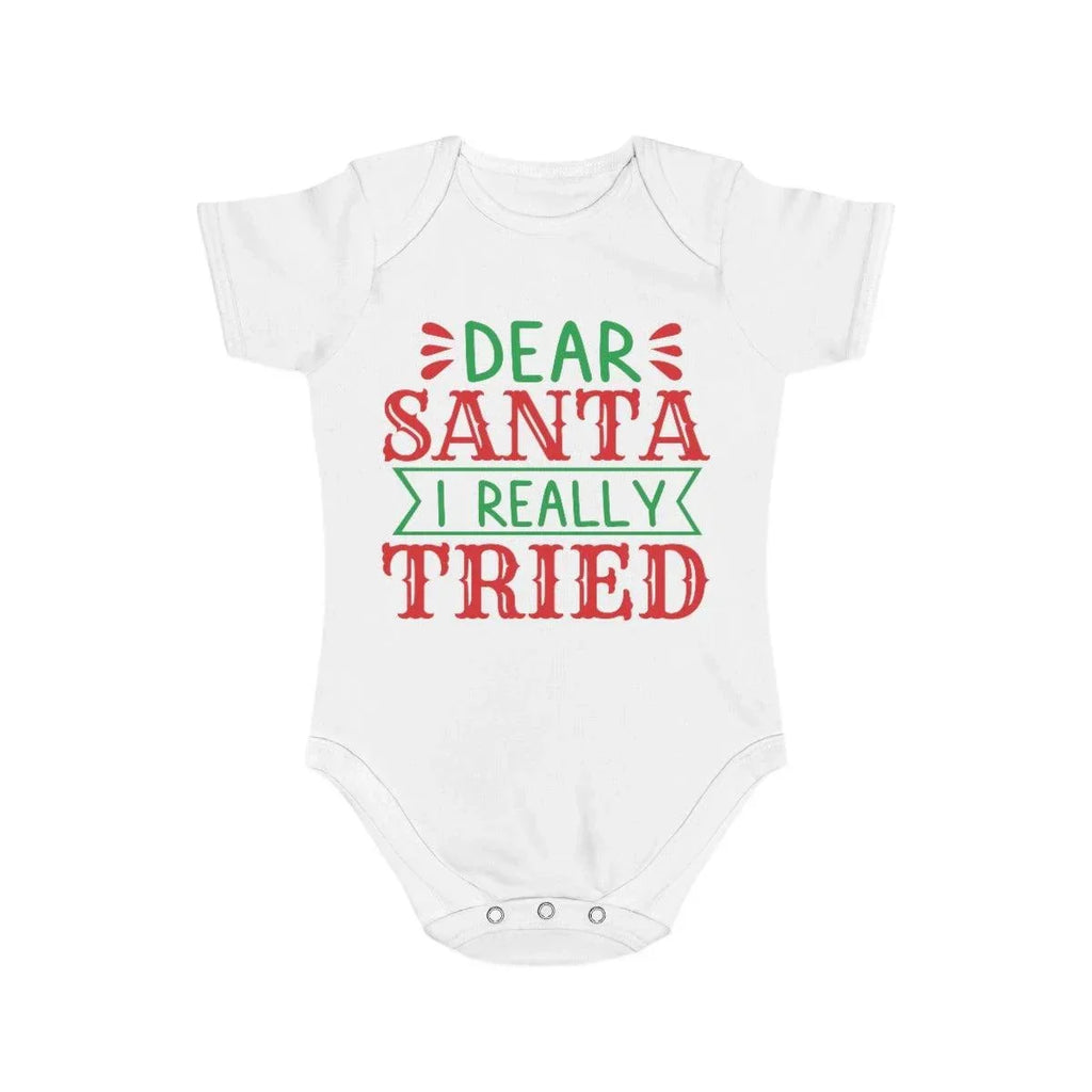Dear Santa - I Really Tried Short Sleeve Baby Bodysuit