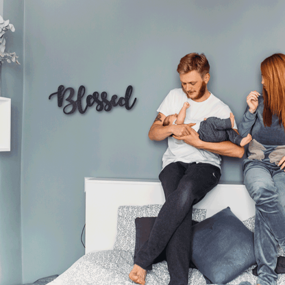 Blessed Word Script Indoor Outdoor Steel Walll Sign - Mallard Moon Gift Shop