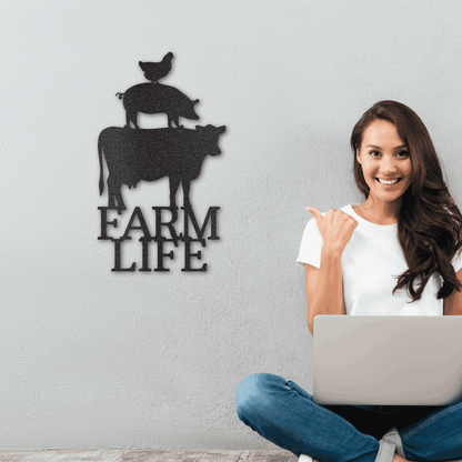 Farm Life Animals Cow Pig Chicken Indoor Outdoor Steel Wall Sign Metal Art - Mallard Moon Gift Shop