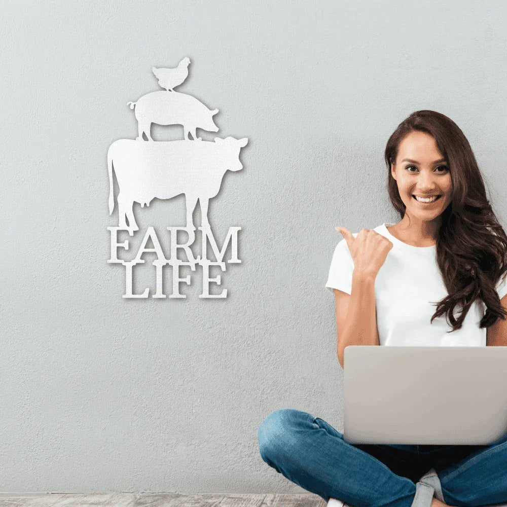Farm Life Animals Cow Pig Chicken Indoor Outdoor Steel Wall Sign Metal Art