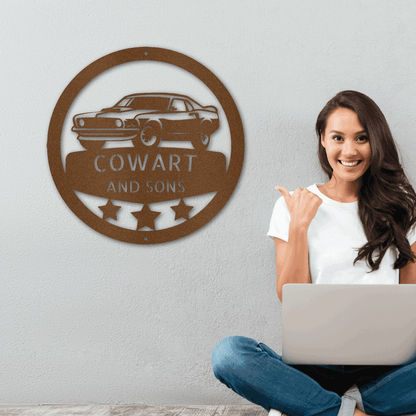 Classic Sports Car Personalized Garage Workshop Man Cave Steel Wall Sign - Mallard Moon Gift Shop