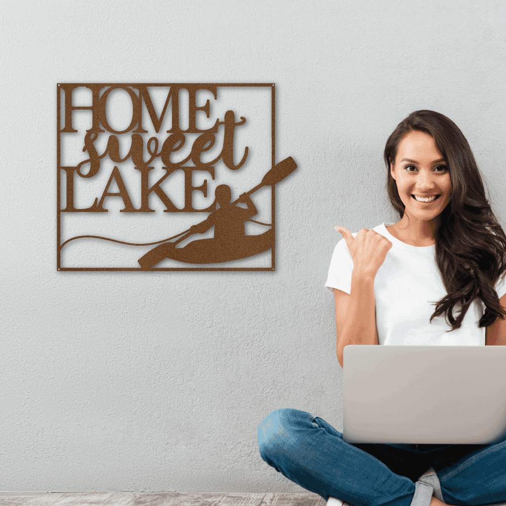 Kayaking Home Sweet Lake Indoor Outdoor Steel Wall Sign - Mallard Moon Gift Shop