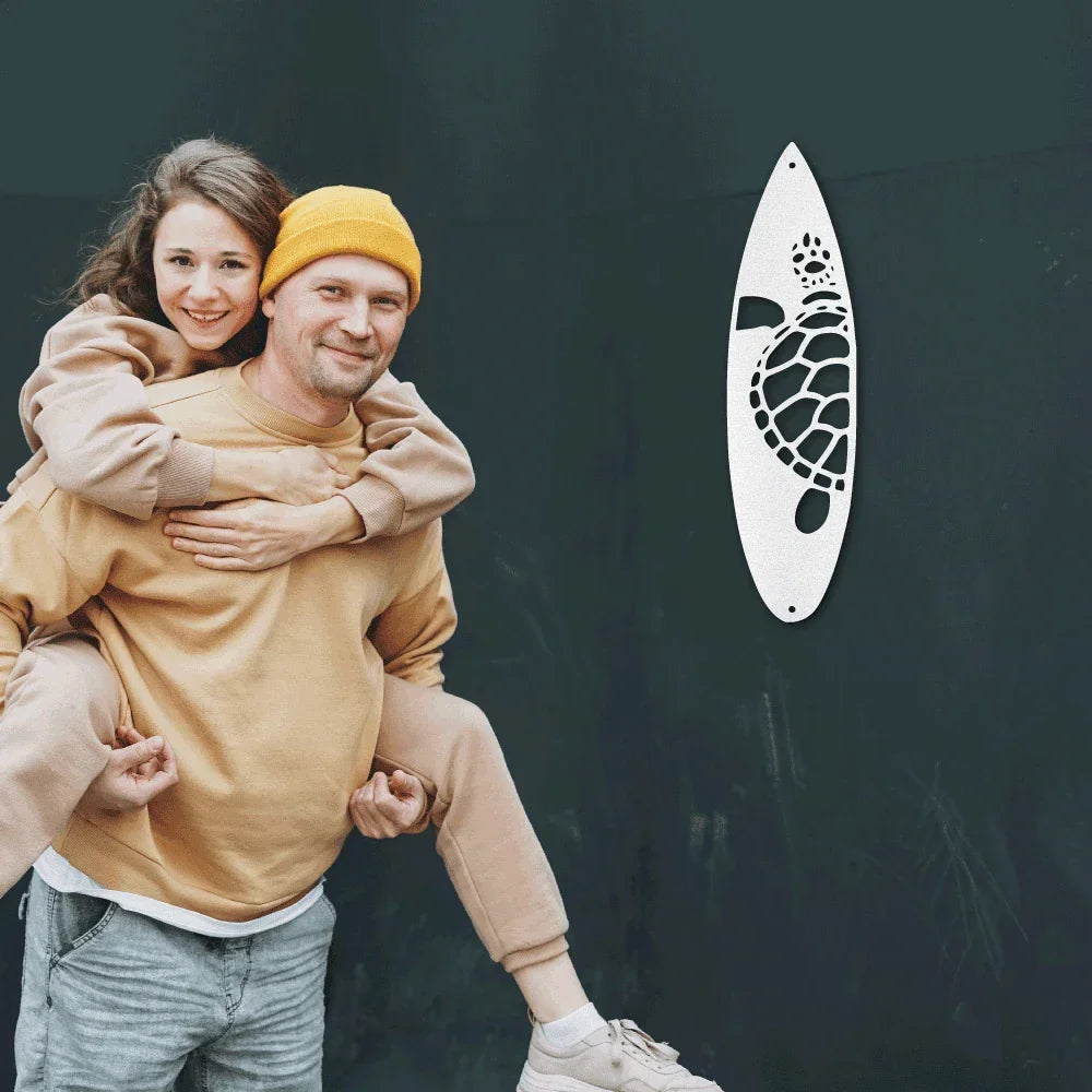 Surfboard Sea Turtle Indoor Outdoor Steel Wall Sign
