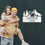 Coyote and Mountains Custom Name Metal Wall Sign