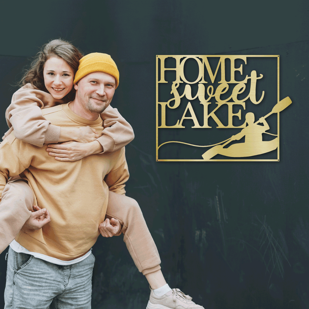 Kayaking Home Sweet Lake Indoor Outdoor Steel Wall Sign - Mallard Moon Gift Shop