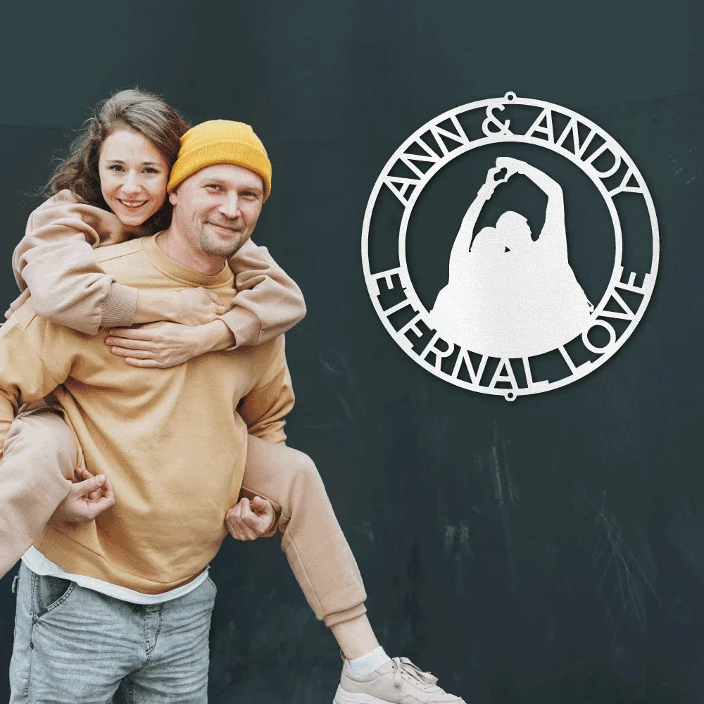 Couple Silhouette Custom Name Steel Wall Sign