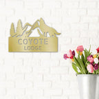 Coyote and Mountains Custom Name Metal Wall Sign