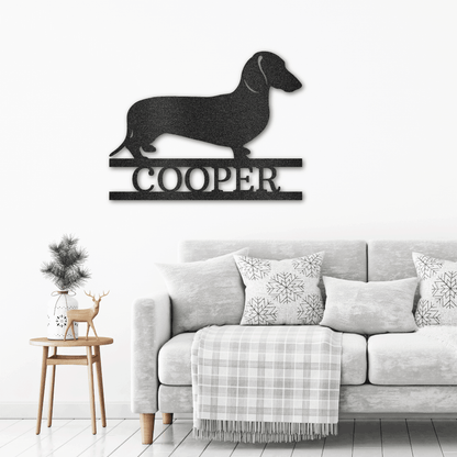 Dachshund Short Haired Custom Name Metal Wall Sign - Mallard Moon Gift Shop