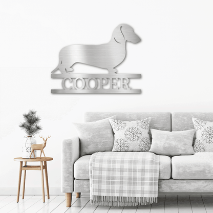 Dachshund Short Haired Custom Name Metal Wall Sign - Mallard Moon Gift Shop