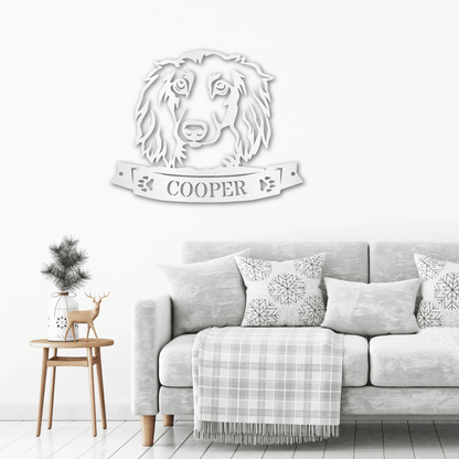 Dachshund Face Long-haired Custom Name Metal Art Wall Sign - Mallard Moon Gift Shop