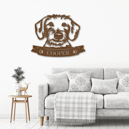 Dachshund Face Custom Name Metal Art Wall Sign - Mallard Moon Gift Shop