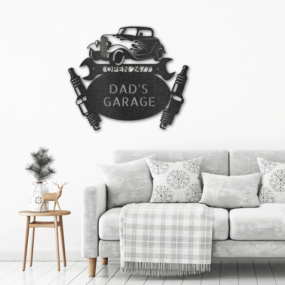 Hot Rod Mechanic Monogram Personalized Indoor Outdoor Steel Wall Sign Metal Art - Mallard Moon Gift Shop