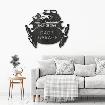Hot Rod Mechanic Monogram Personalized Indoor Outdoor Steel Wall Sign Metal Art - Mallard Moon Gift Shop