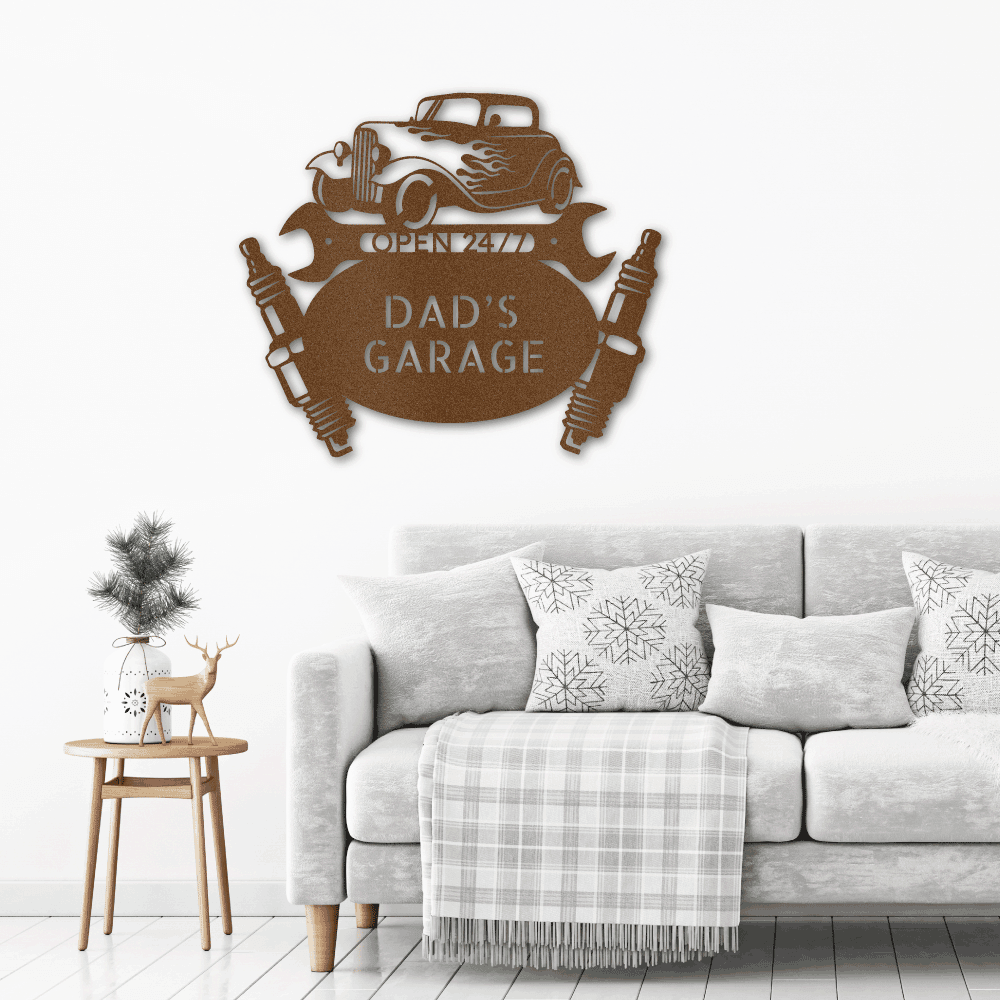 Hot Rod Mechanic Monogram Personalized Indoor Outdoor Steel Wall Sign Metal Art - Mallard Moon Gift Shop