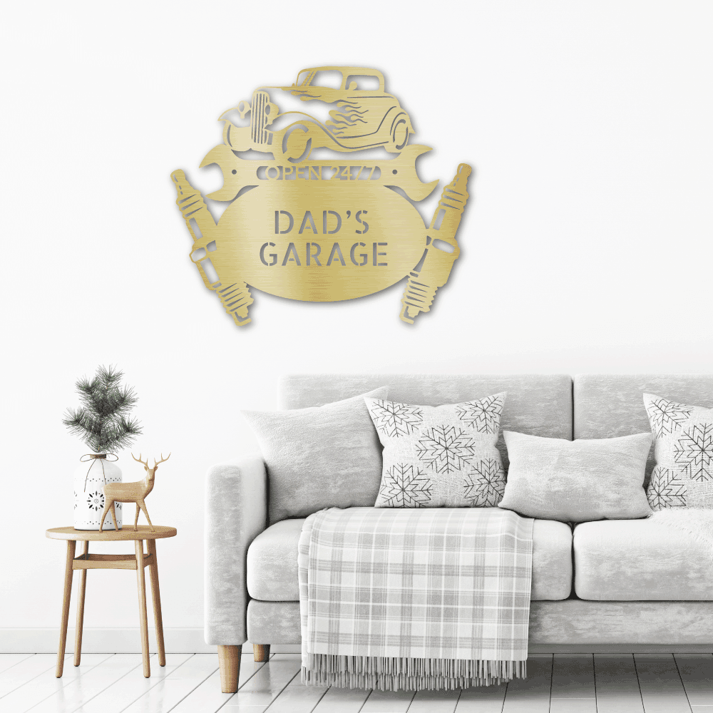 Hot Rod Mechanic Monogram Personalized Indoor Outdoor Steel Wall Sign Metal Art - Mallard Moon Gift Shop