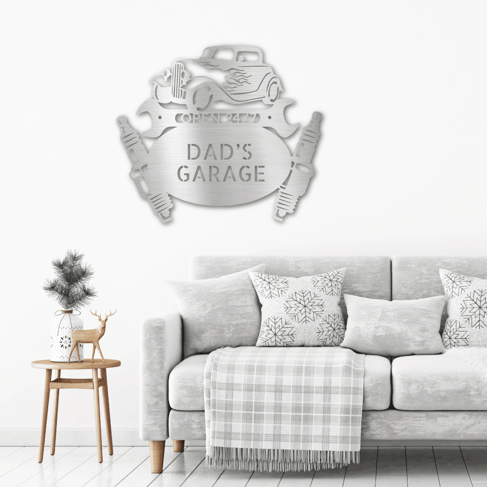 Hot Rod Mechanic Monogram Personalized Indoor Outdoor Steel Wall Sign Metal Art - Mallard Moon Gift Shop