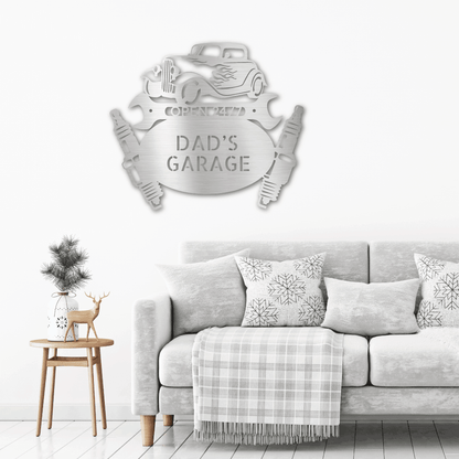 Hot Rod Mechanic Monogram Personalized Indoor Outdoor Steel Wall Sign Metal Art - Mallard Moon Gift Shop