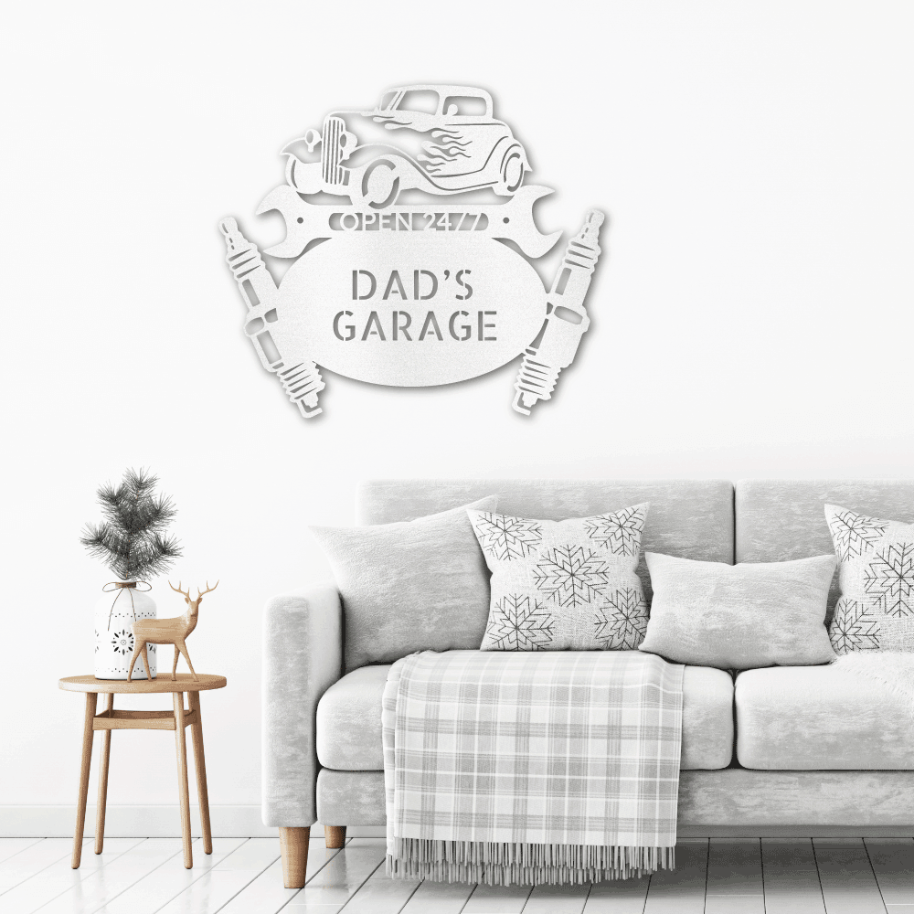 Hot Rod Mechanic Monogram Personalized Indoor Outdoor Steel Wall Sign Metal Art - Mallard Moon Gift Shop