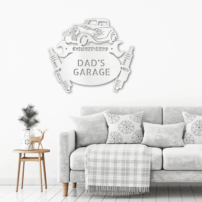Hot Rod Mechanic Monogram Personalized Indoor Outdoor Steel Wall Sign Metal Art - Mallard Moon Gift Shop