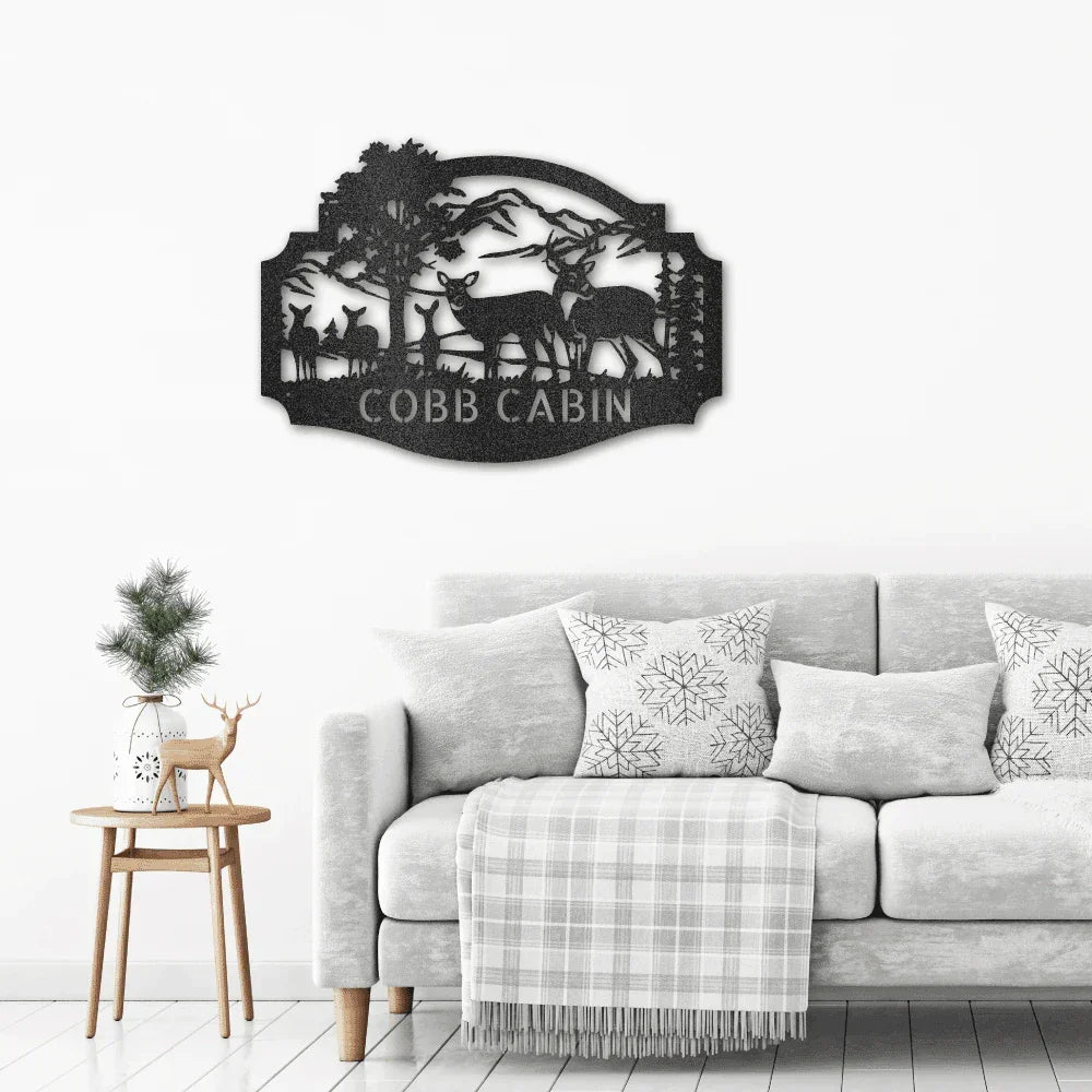 Deer Family Custom Name Metal Art Wall Sign Housewarming Wedding Anniversary Birthday