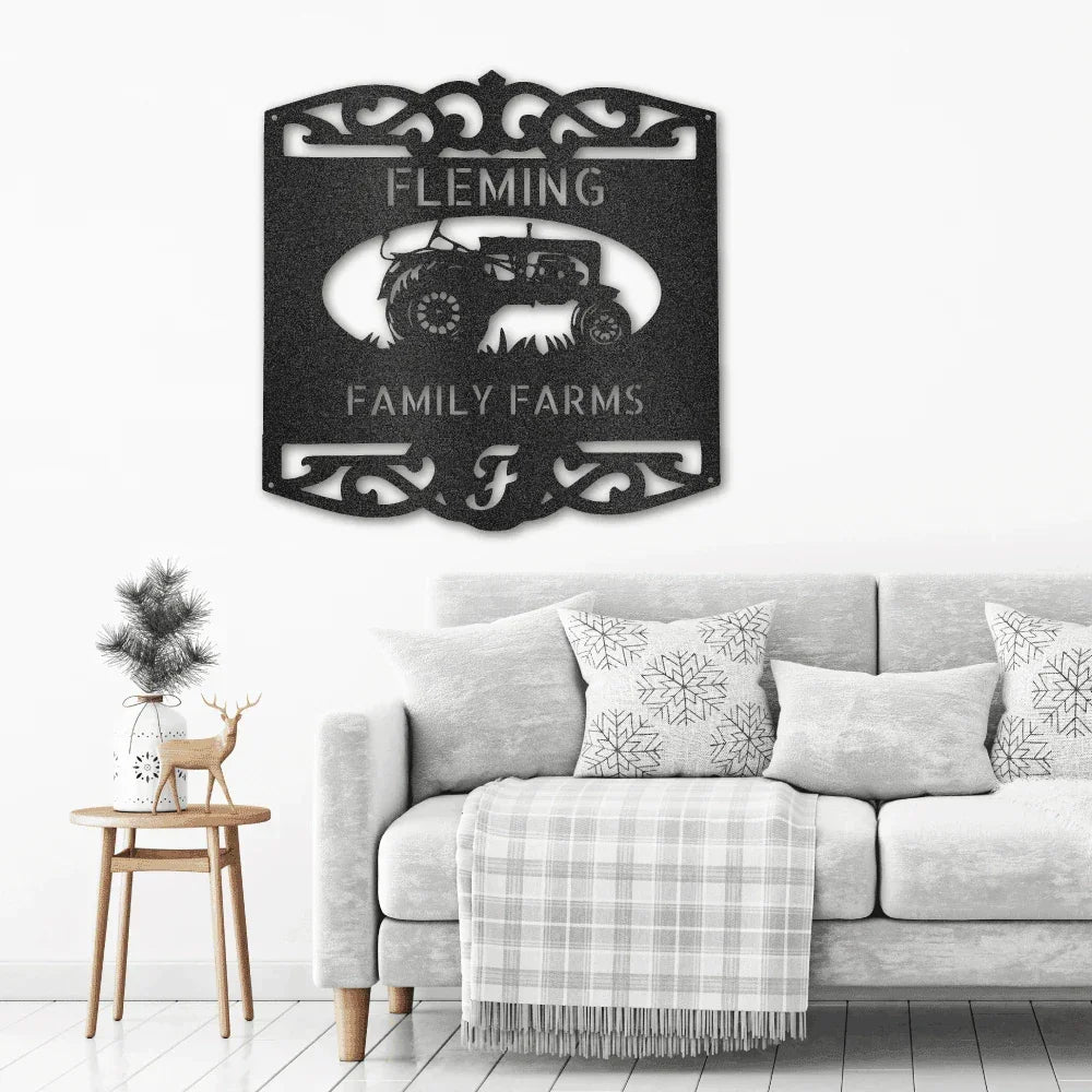 Farm Tractor Personalized Name and Initial Metal Art Wall Sign