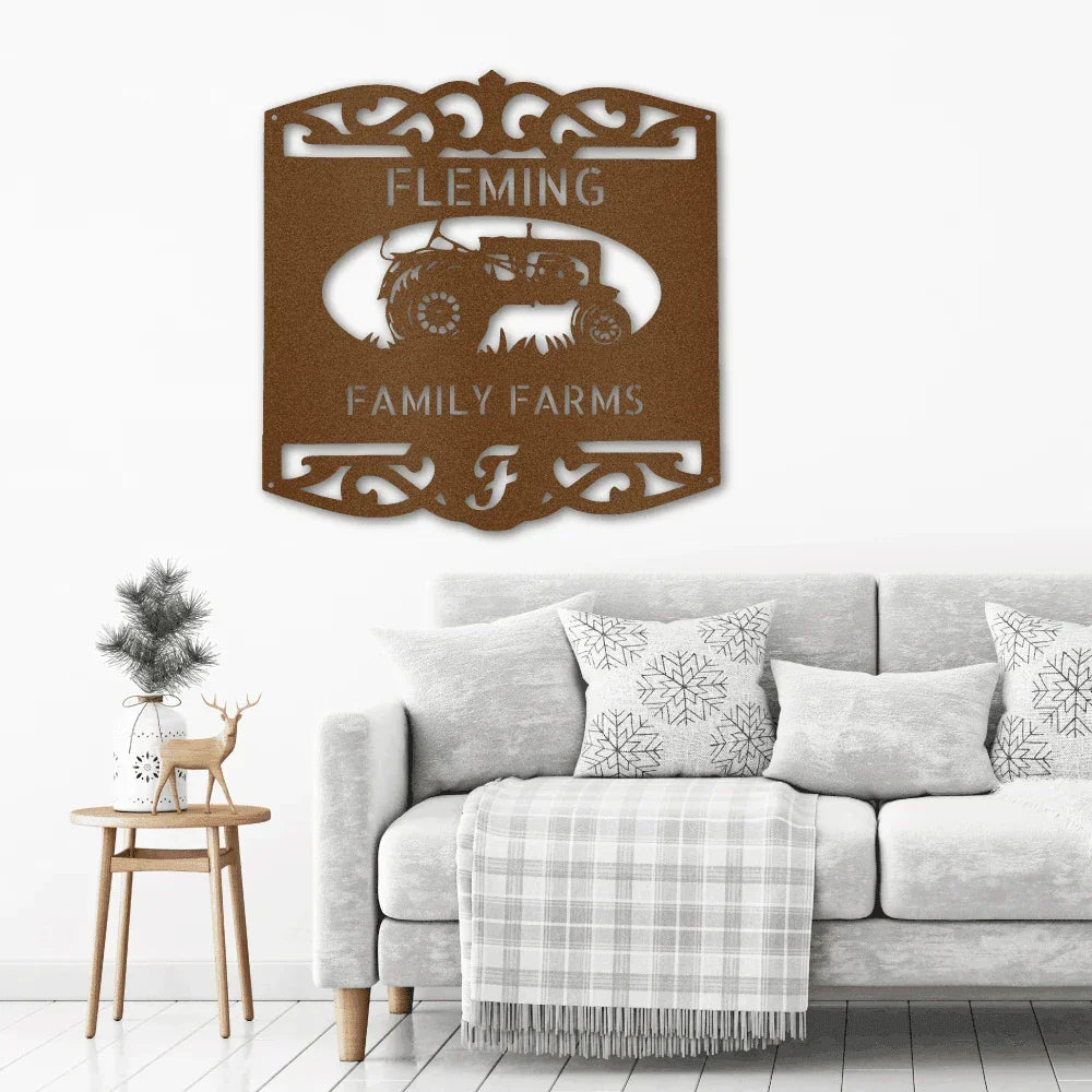 Farm Tractor Personalized Name and Initial Metal Art Wall Sign