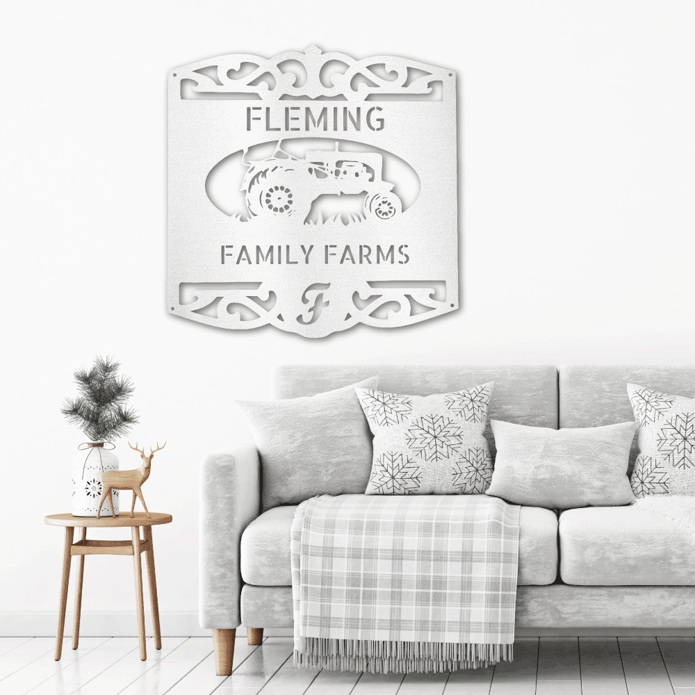 Farm Tractor Personalized Name and Initial Metal Art Wall Sign - Mallard Moon Gift Shop