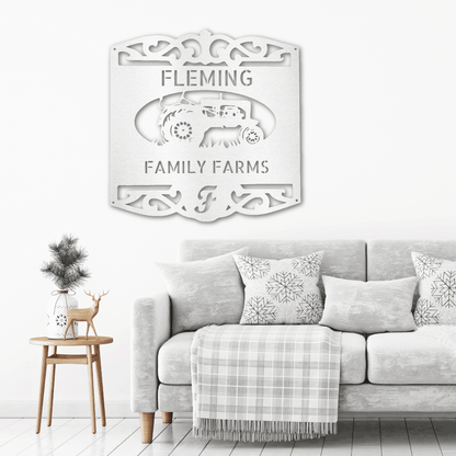 Farm Tractor Personalized Name and Initial Metal Art Wall Sign - Mallard Moon Gift Shop