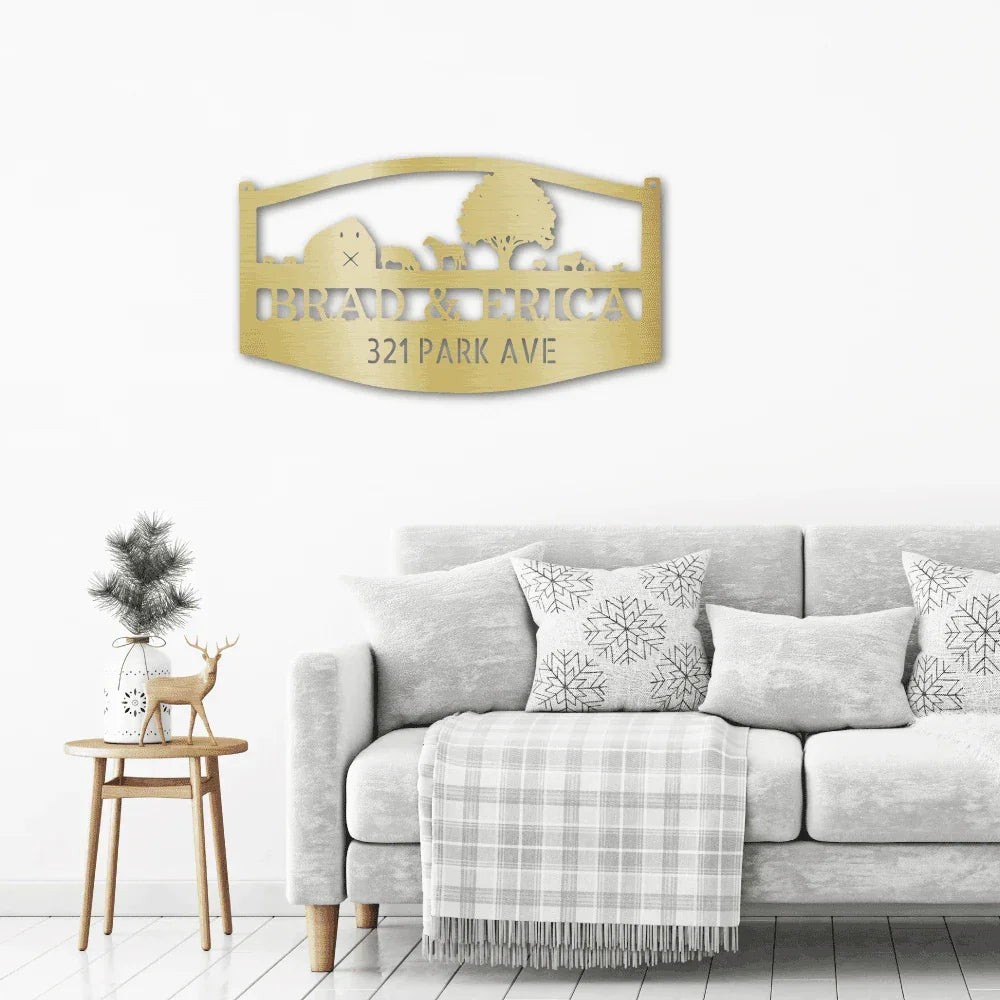 Farm Scene Custom Name Indoor Outdoor Monogram Steel Wall Sign