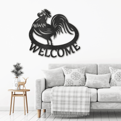 Welcome Rooster Indoor Outdoor Steel Wall Sign - Mallard Moon Gift Shop
