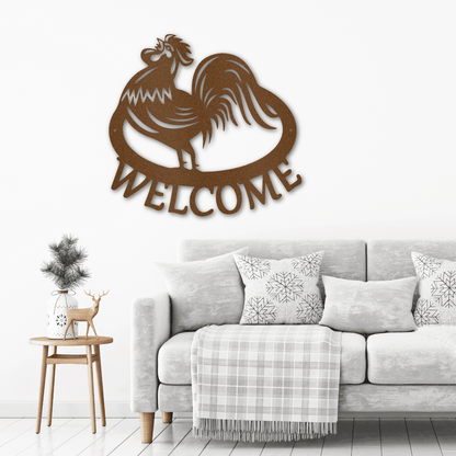 Welcome Rooster Indoor Outdoor Steel Wall Sign - Mallard Moon Gift Shop