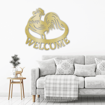 Welcome Rooster Indoor Outdoor Steel Wall Sign - Mallard Moon Gift Shop