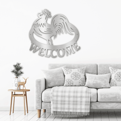Welcome Rooster Indoor Outdoor Steel Wall Sign - Mallard Moon Gift Shop