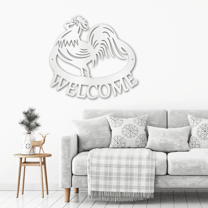 Welcome Rooster Indoor Outdoor Steel Wall Sign - Mallard Moon Gift Shop