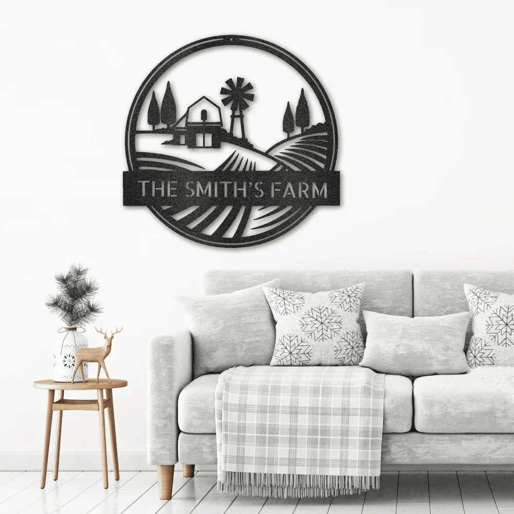 Farm Scene Custom Name Steel Wall Sign Metal Art