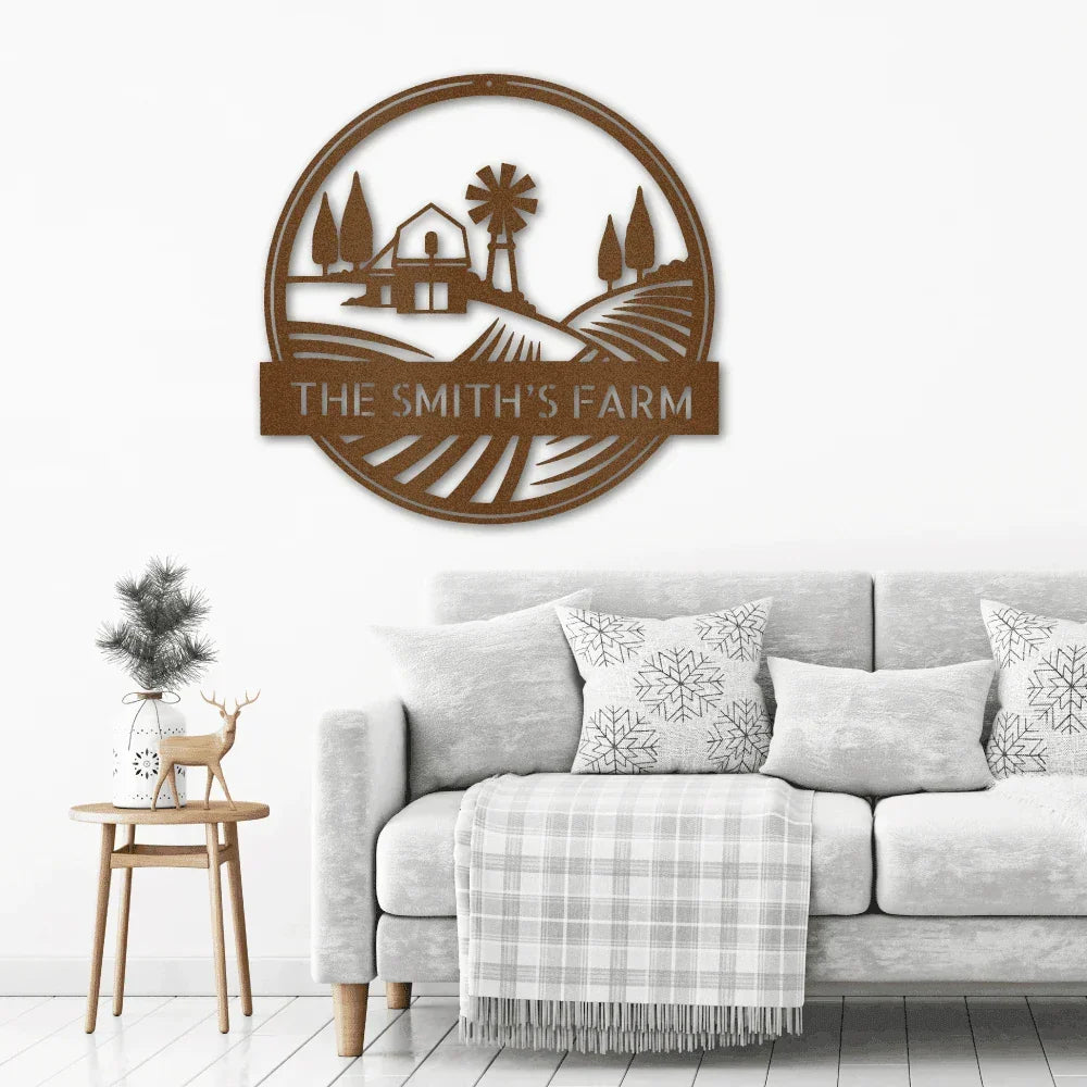 Farm Scene Custom Name Steel Wall Sign Metal Art