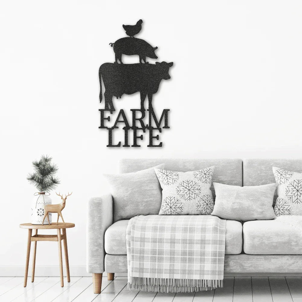 Farm Life Animals Cow Pig Chicken Indoor Outdoor Steel Wall Sign Metal Art