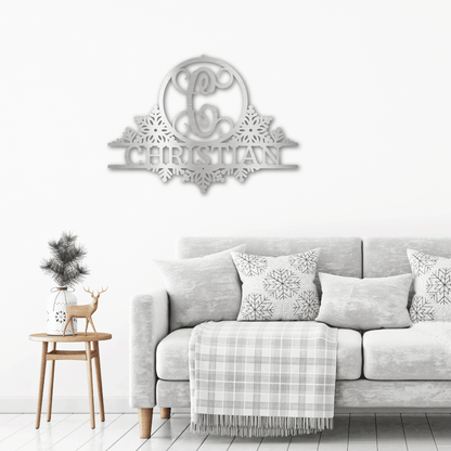 Snowfall Initial Custom Family Name Indoor Outdoor Steel Wall Sign - Mallard Moon Gift Shop