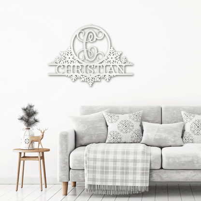 Snowfall Initial Custom Family Name Indoor Outdoor Steel Wall Sign - Mallard Moon Gift Shop