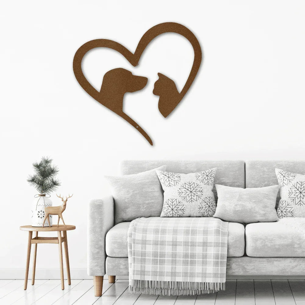 Pet Love Dog and Cat Heart Indoor Outdoor Steel Sign