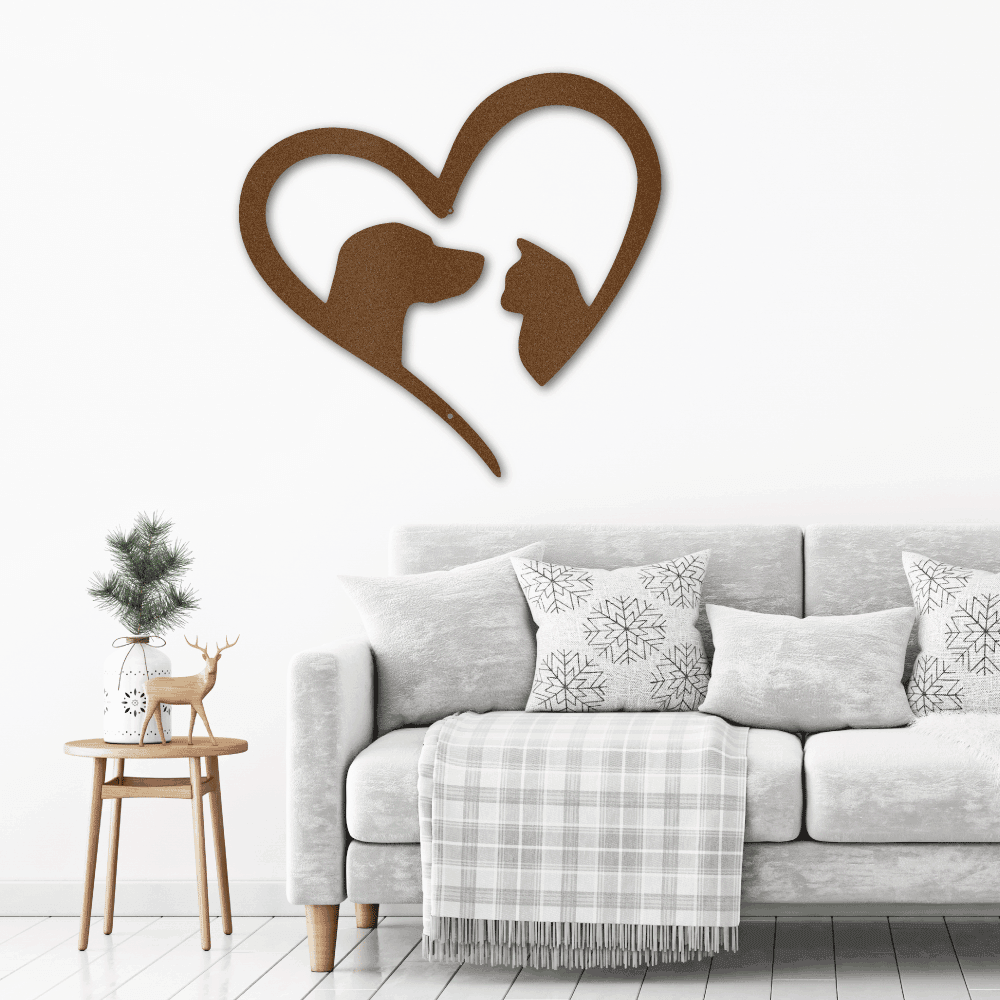 Pet Love Dog and Cat Heart Indoor Outdoor Steel Sign - Mallard Moon Gift Shop