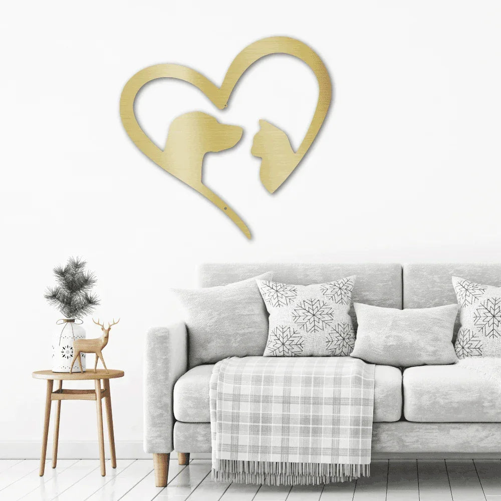 Pet Love Dog and Cat Heart Indoor Outdoor Steel Sign