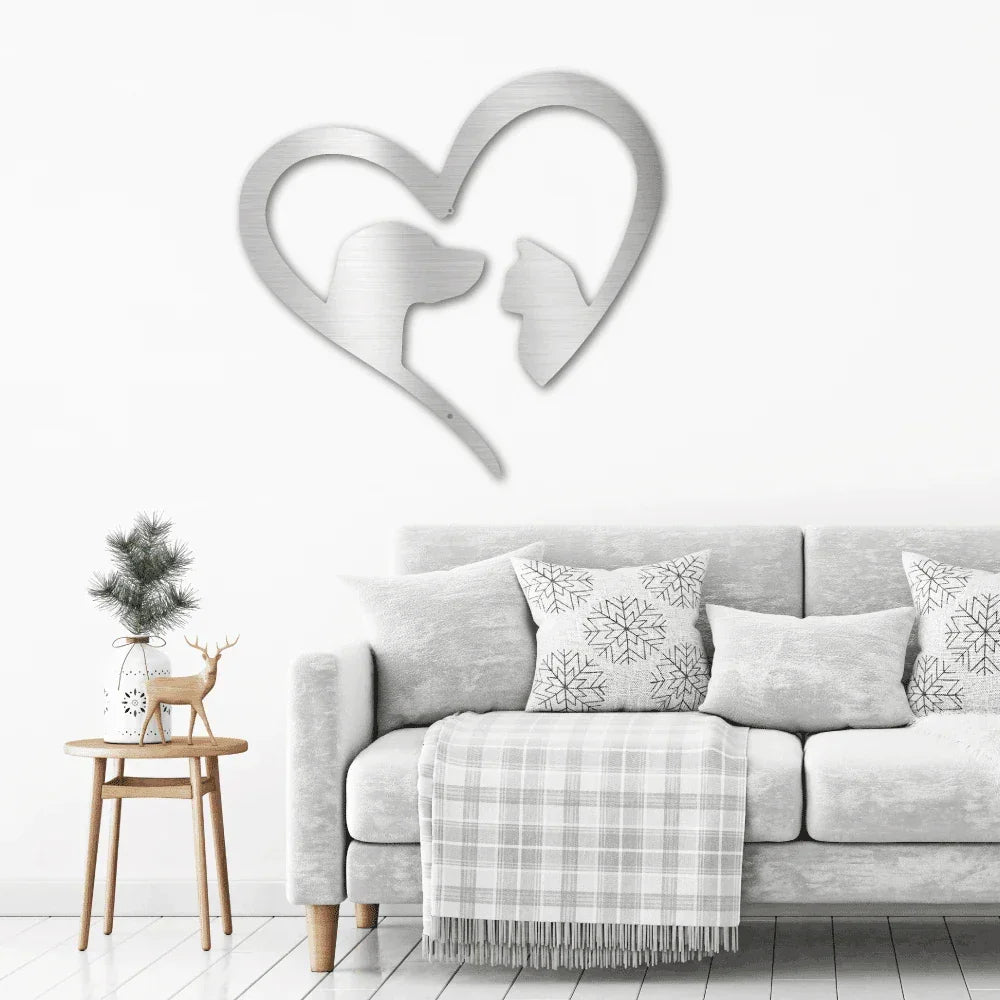 Pet Love Dog and Cat Heart Indoor Outdoor Steel Sign