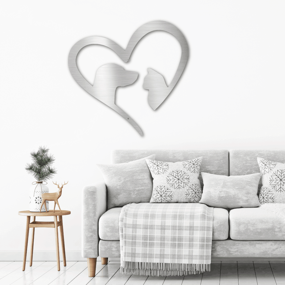 Pet Love Dog and Cat Heart Indoor Outdoor Steel Sign - Mallard Moon Gift Shop