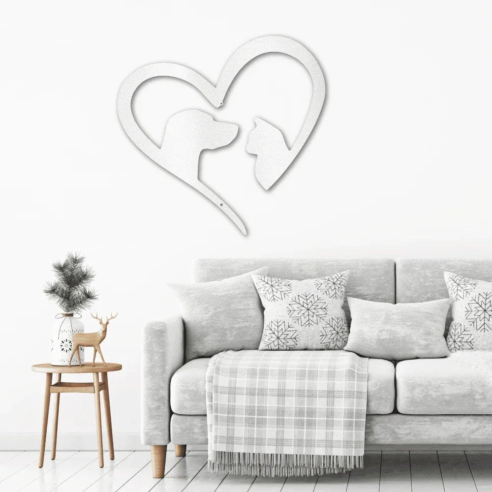 Pet Love Dog and Cat Heart Indoor Outdoor Steel Sign
