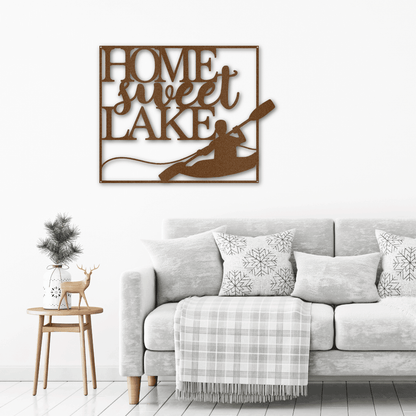 Kayaking Home Sweet Lake Indoor Outdoor Steel Wall Sign - Mallard Moon Gift Shop